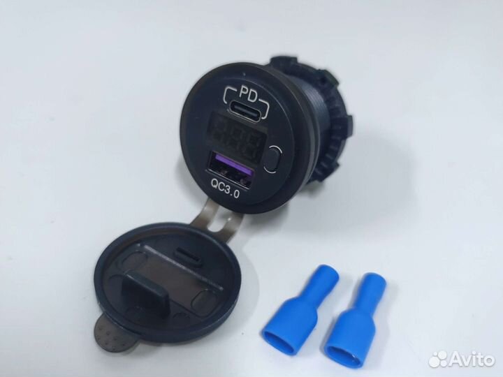 З/У врезное (1USB/1USB-C/QC3.0/PD3.0/вольтметр)