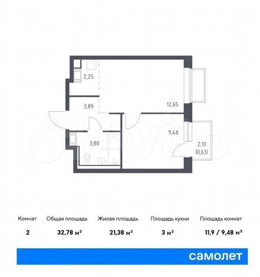 2-к. квартира, 32,8 м², 16/17 эт.