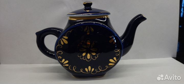 Чайник заварочный 600мл.кобальт, позолота гжель