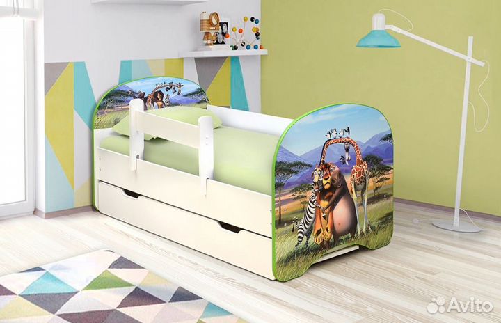 Кровать с фотопечатью Мадагаскар 160*80 с матрасом