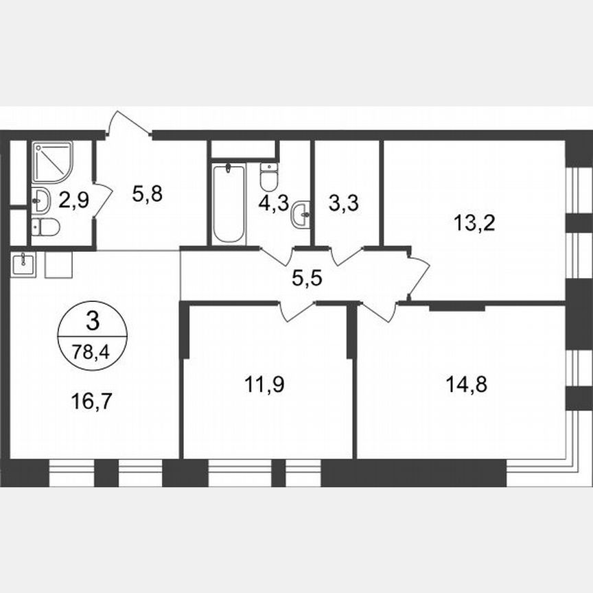 3-к. квартира, 78,4 м², 18/22 эт.