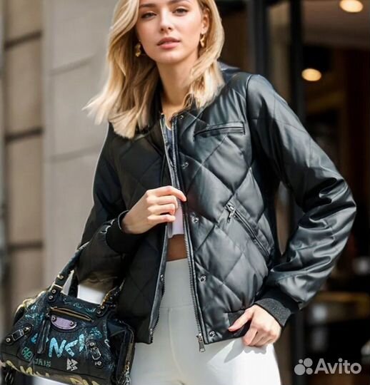 Куртка бомбер утепленная экокожа 48 размер