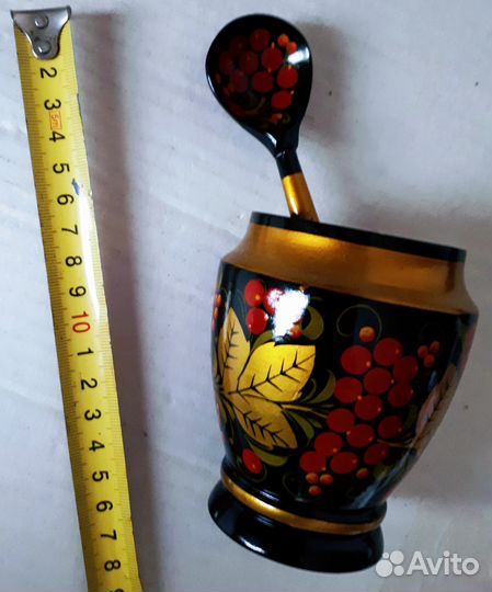 Горшочек с ложечкой, хохлома
