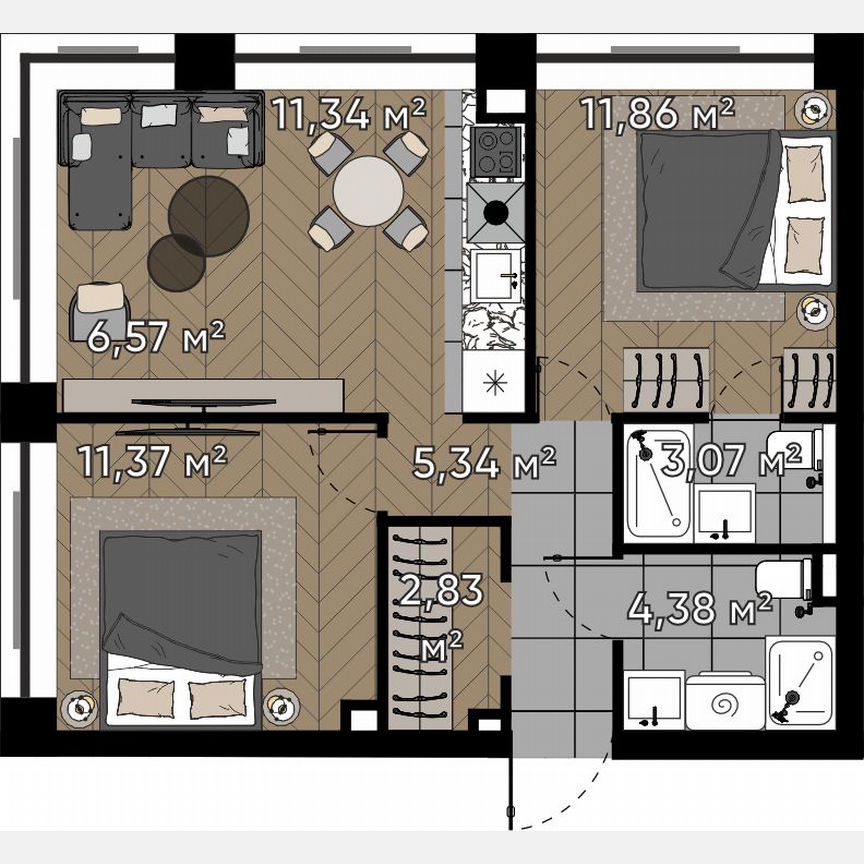 3-к. квартира, 56,8 м², 5/25 эт.