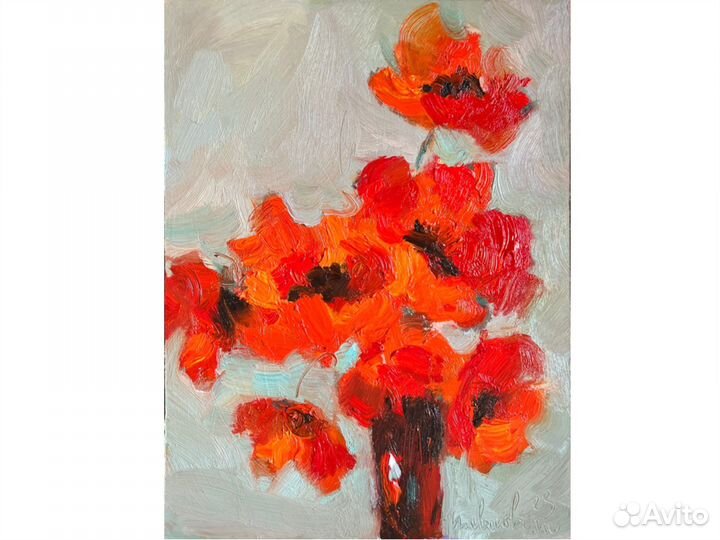 Картина маслом цветы красные маки