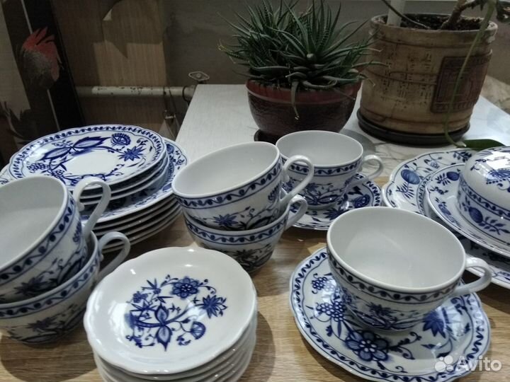 Чайно кофейный сервиз Мейсенский, Синий лук, гдр