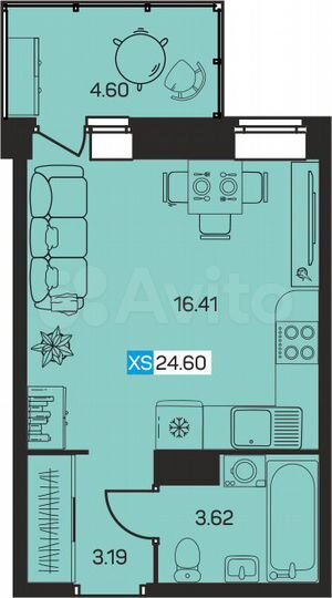 Квартира-студия, 24,6 м², 6/8 эт.