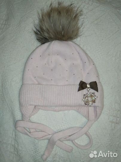 Шапка зимняя с помпоном из натурального меха 50-52