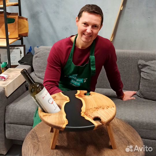 Столярный мастер класс Винный столик с эпоксидкой