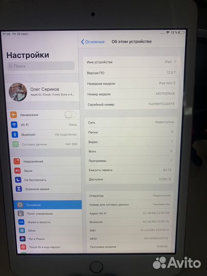 iPad mini 3 64gb wi-fi/cellular