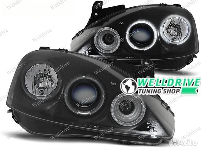 Фары Opel Corsa C 00-06 Angel Eyes галоген черные