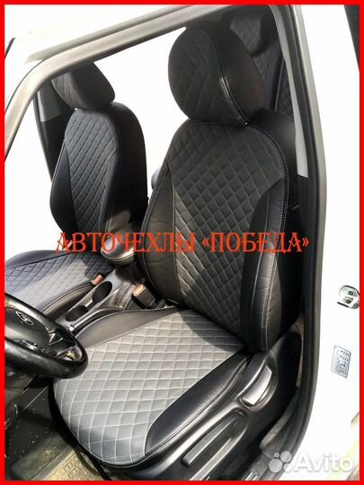 Чехлы Kia Soul 2 из экокожи чёрно-серые Ромб