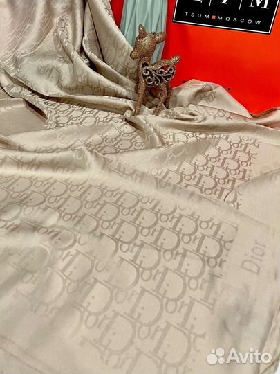 Шелковый однотонный платок Dior бежевый монограмм