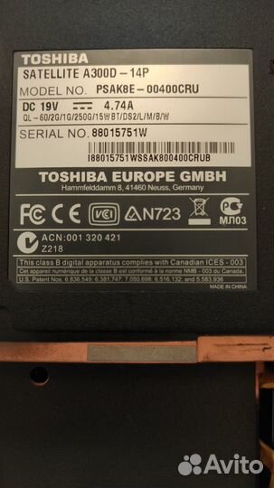 Ноутбук Toshiba Satellite a300d-14p