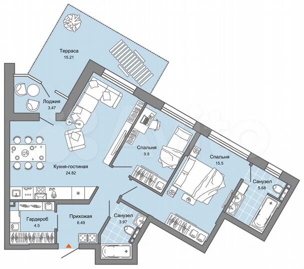2-к. квартира, 77 м², 1/8 эт.
