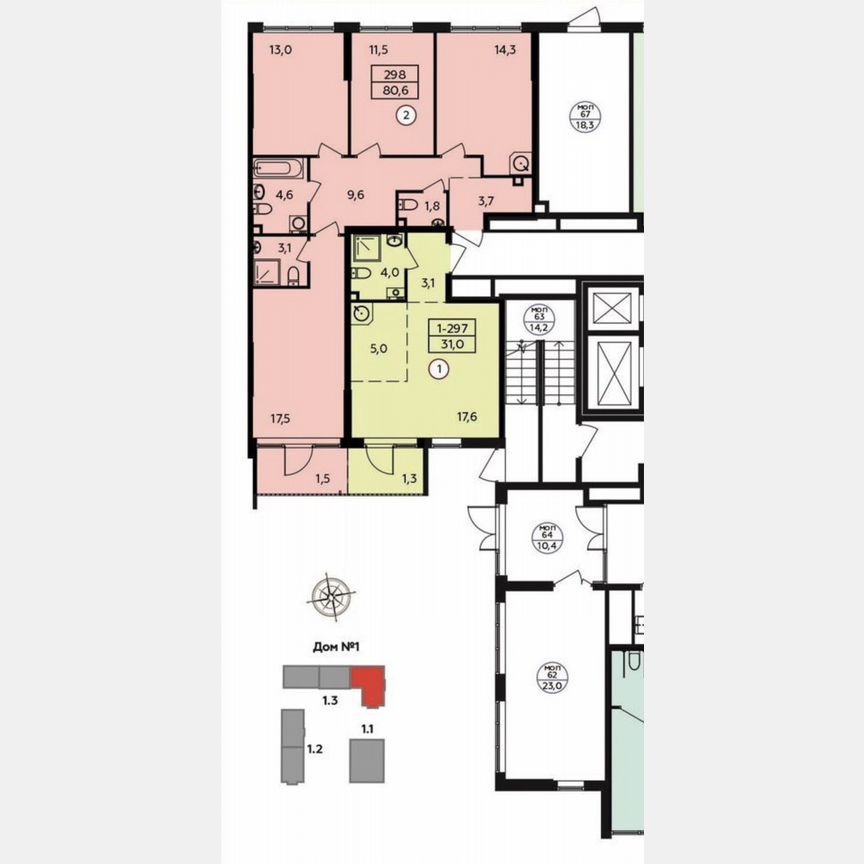 3-к. квартира, 80,6 м², 1/12 эт.