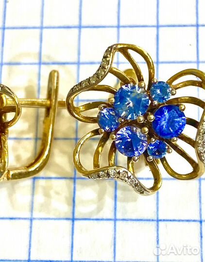 Серьги золото 585 с танзанитами и бриллиантами
