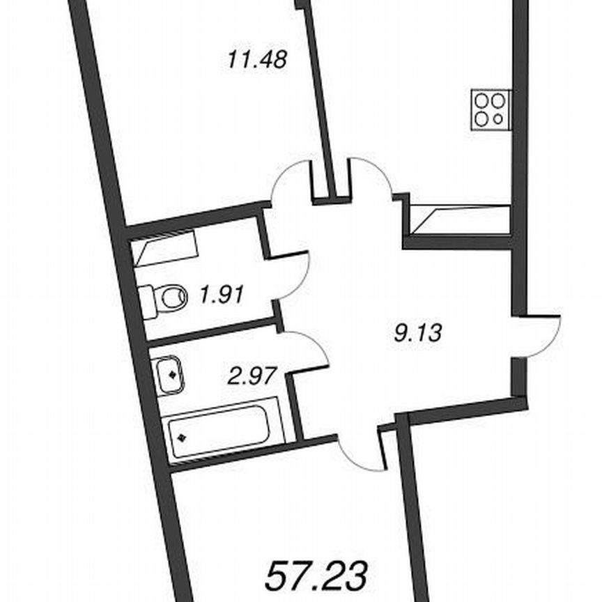 2-к. квартира, 59,1 м², 7/22 эт.