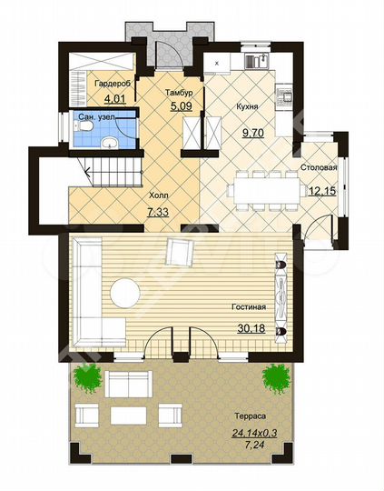 Коттедж 212 м² на участке 12,5 сот.