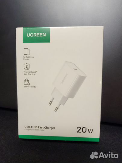 Блок питания ugreen 20W USB-C. Зарядное ус-во