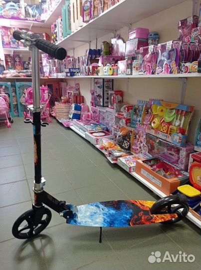 Самокат 2х колесный железный, широкая площадка