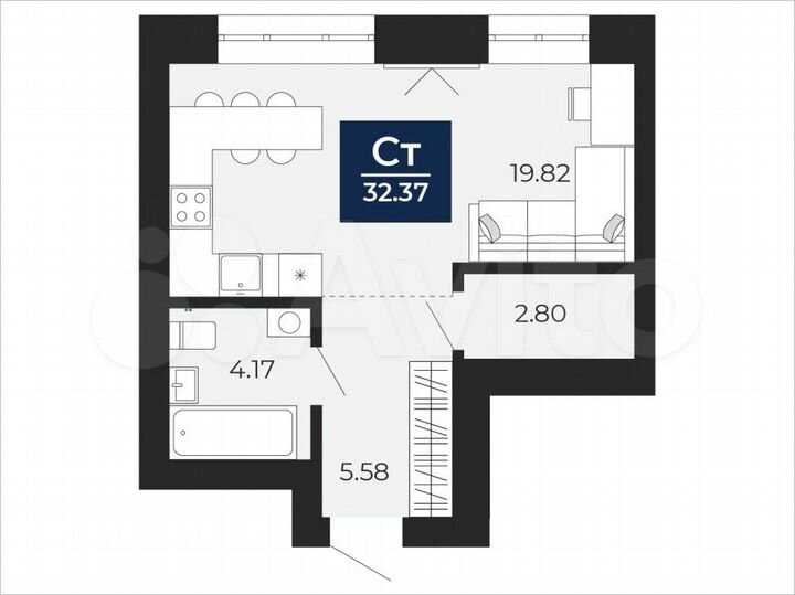 Квартира-студия, 32,4 м², 4/12 эт.