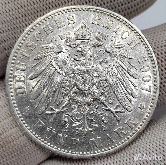 5 марок 1907 г. Бавария. Отто