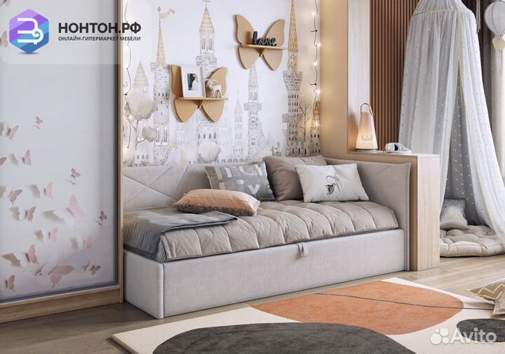 Кровать Квест 0.9 светло-серая
