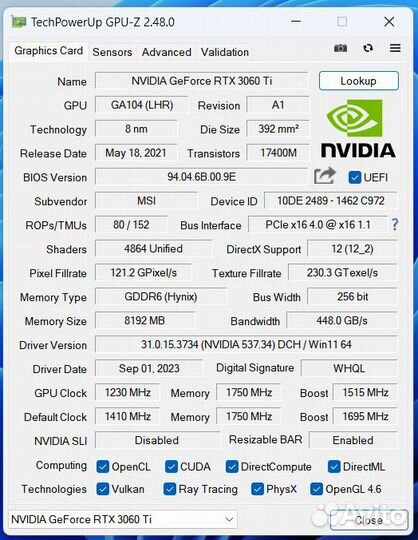 Видеокарта MSI RTX 3060 ti ventus 2X 8GB