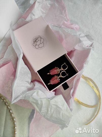 Серьги бутоны персик