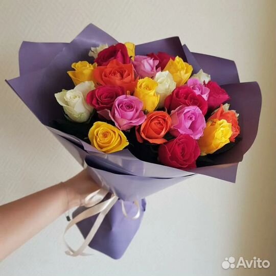 Букет из 25 роз «Яркая бомба» Премиум 50 см
