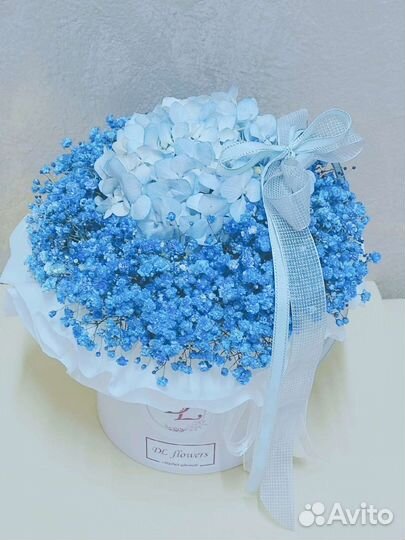 Букет в коробке гипсофила и гортензия Доставка