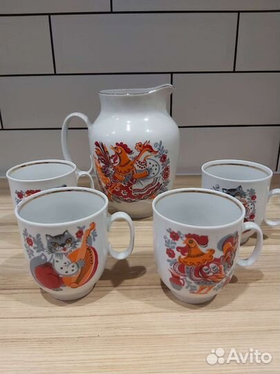 Кувшин (молочник) и 4 бокала набор УССР