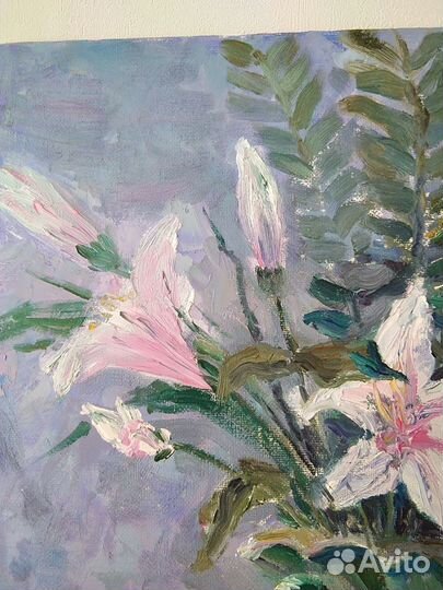 Лилии в жемчужной вазе. Масло 40*50