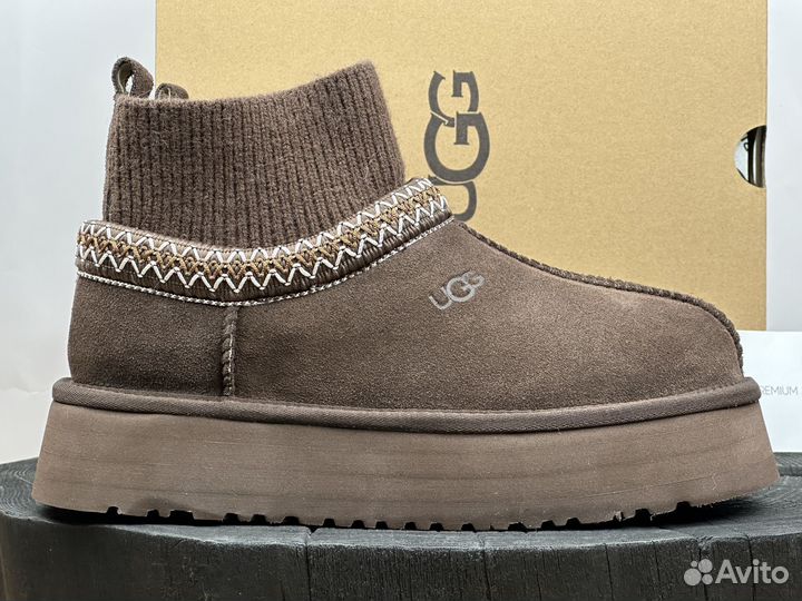 Угги UGG Tazz Knit с носком шоколадные