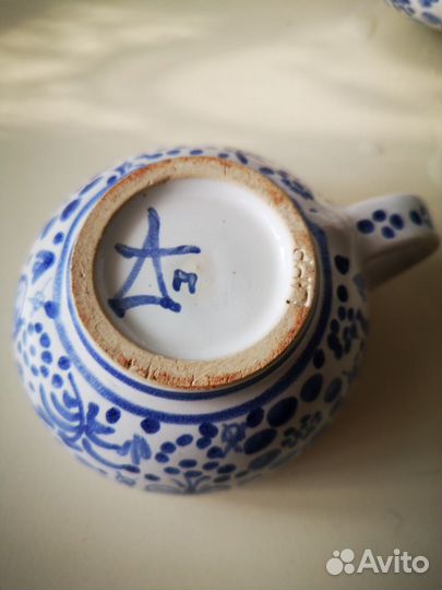 Кувшин И Чашка Керамическая Синяя Живопись