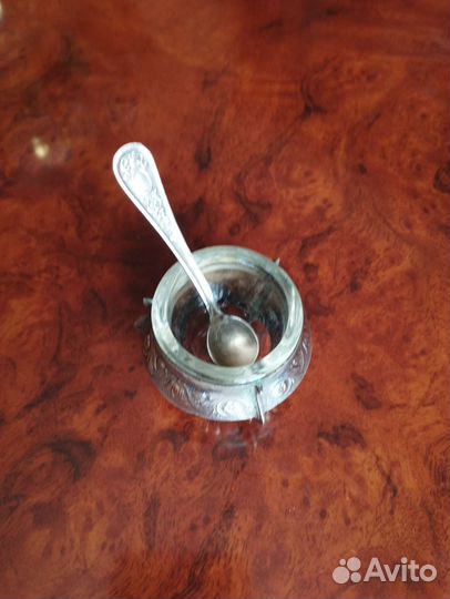 Солонка мельхиор СССР с ложечкой