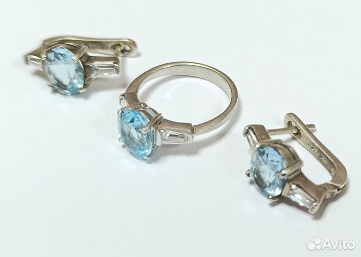 Комплект кольцо и серьги cеребро 925 пр