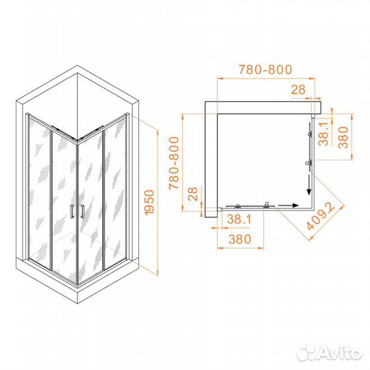 Душ. уголок RGW 80x80 Хром Стекло 03083988-11