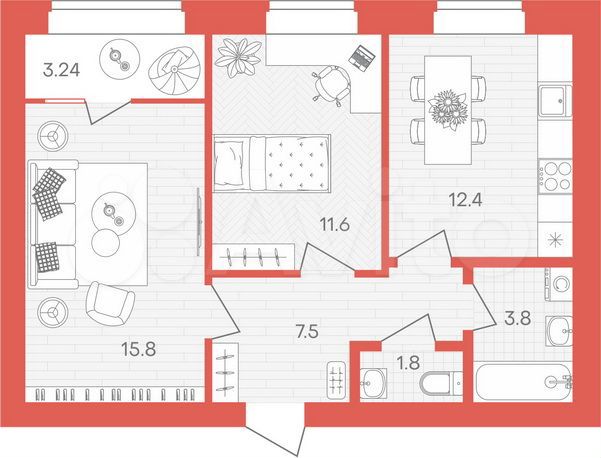 2-к. квартира, 56,1 м², 10/10 эт.