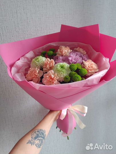 Букет цветов сборный, хризантема, гвоздика