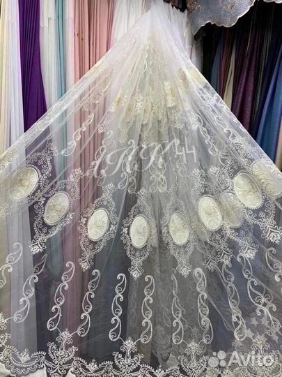 Новые готовые тюли вышивка корд и бархат.вставки