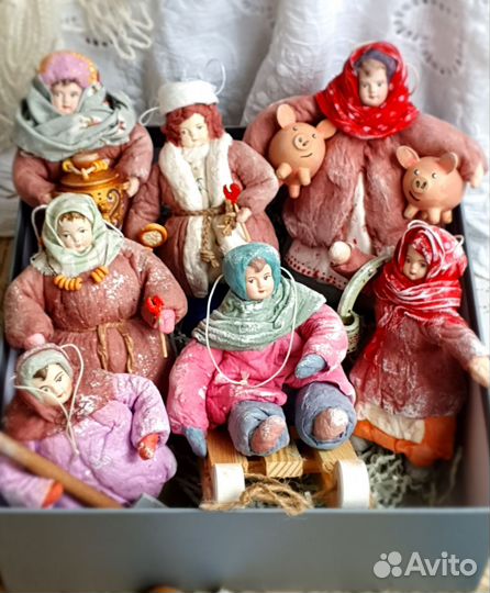 Ватные елочные игрушки Деревенские детки