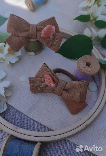Льняной бант для волос