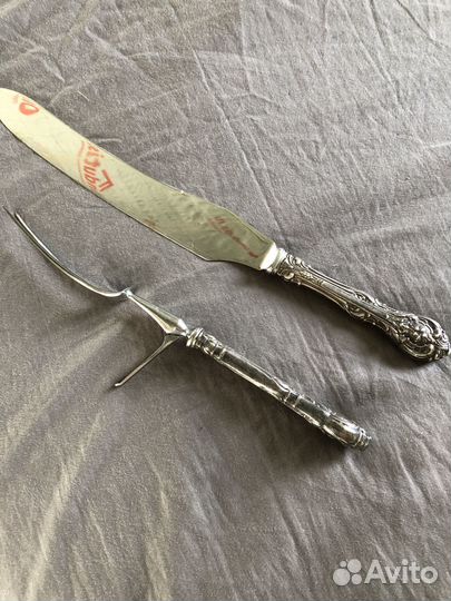 Нож и вилка для подачи индейки/утки серебро Англия
