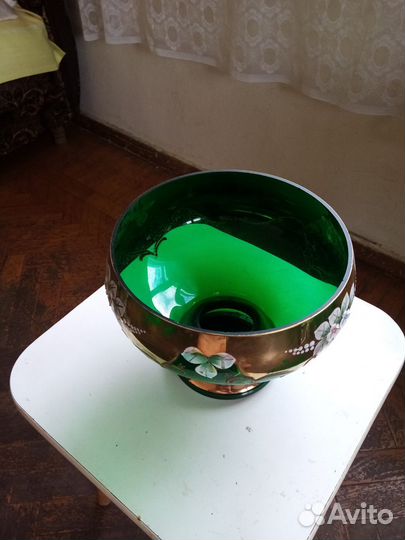 Ваза для фруктов на ножке цветное стекло СССР