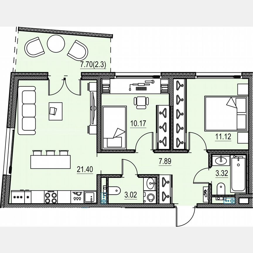 2-к. квартира, 56,9 м², 17/17 эт.