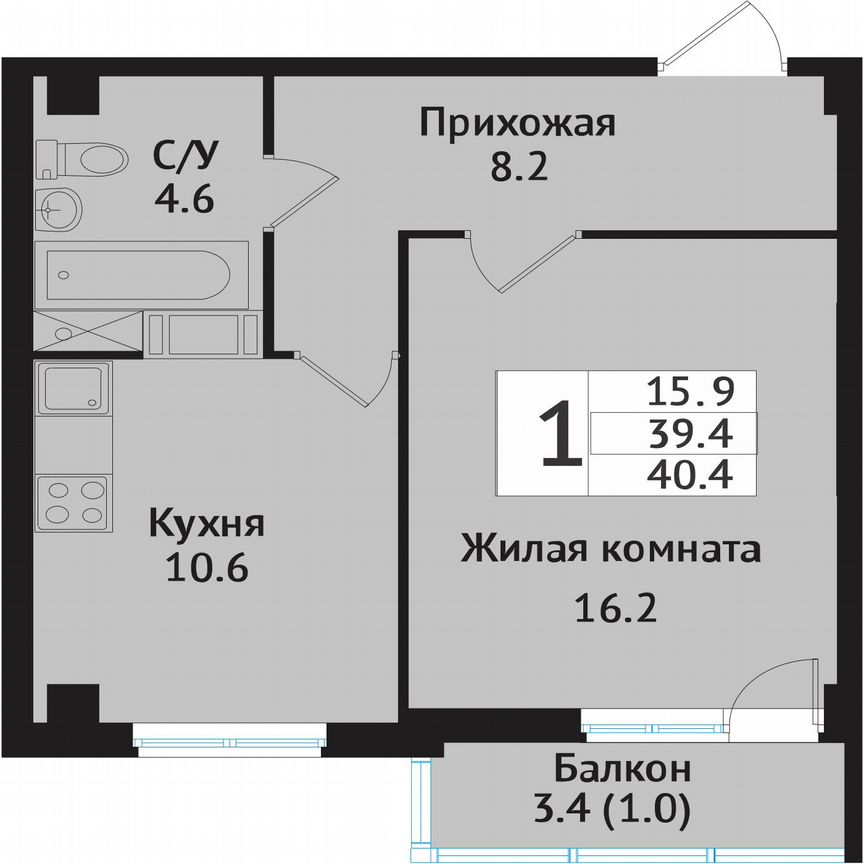 1-к. квартира, 42,3 м², 9/10 эт.