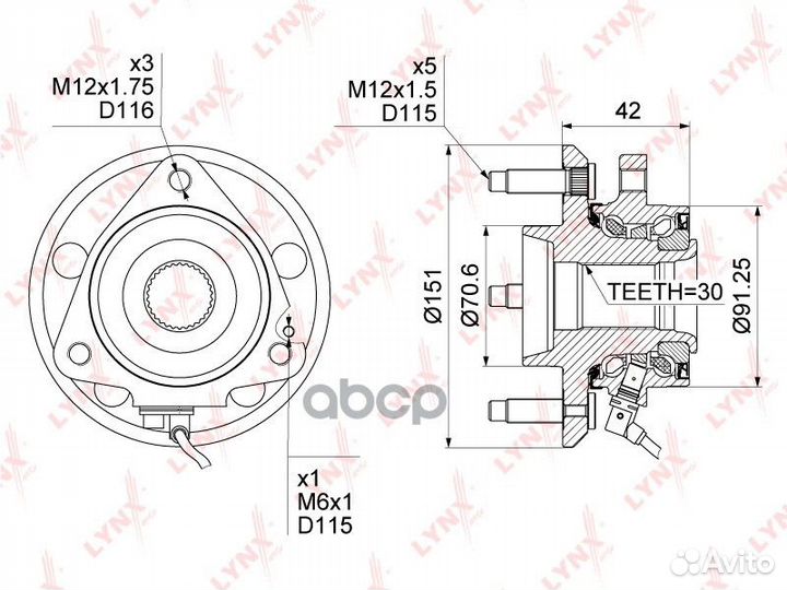 Ступица колеса перед прав/лев WH1070 lynxauto