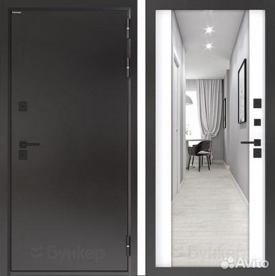 Дверь стерморазрывом и зеркалом Графит